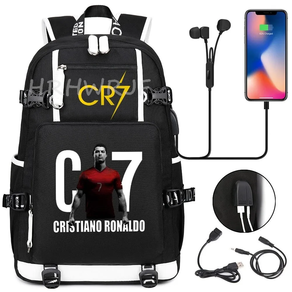 sac à dos usb cr7 pour superstars du football, sac de voyage pour ordinateur portable, sacs d'école noirs pour hommes, sacs d'école pour étudiants, mochilas, cadeau