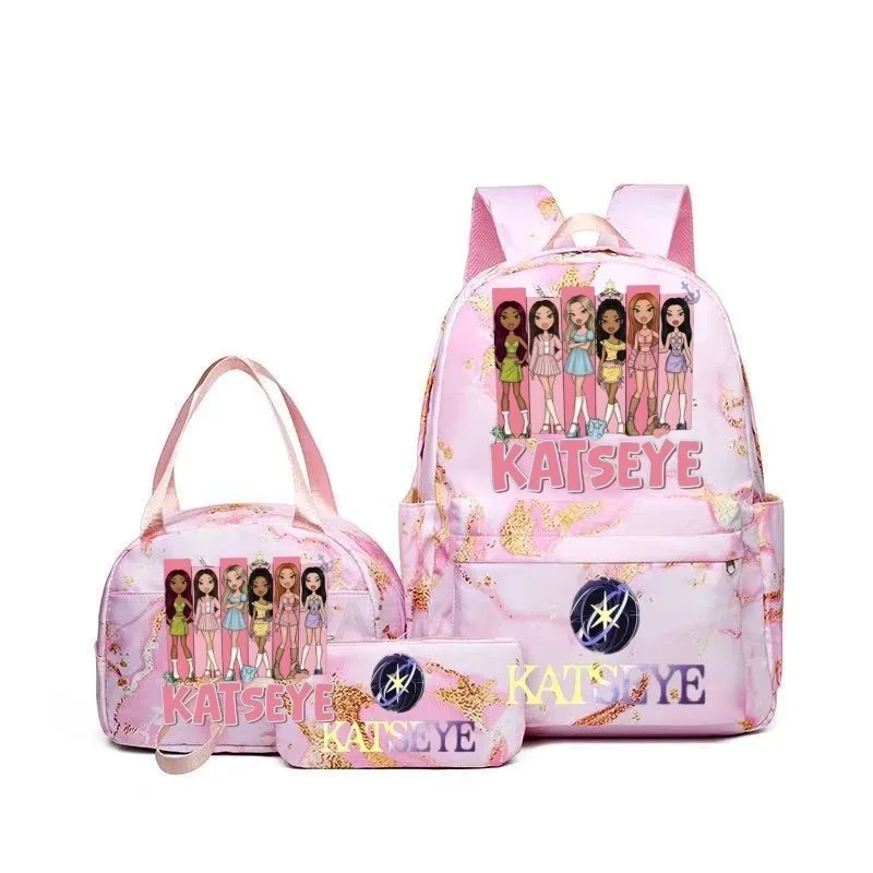 sac à dos grande capacité imprimé katseye amusant, léger, pour l'école, les voyages, décontracté, pour femmes et filles, avec compartiment pour stylos et sac à déjeuner