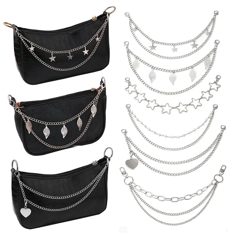 y2k – sangle en chaîne de perles en métal pour sacs, chaîne de sac multicouche pour sac à main, poignées de bricolage, pendentif étoile, sac à bandoulière, accessoires de chaîne