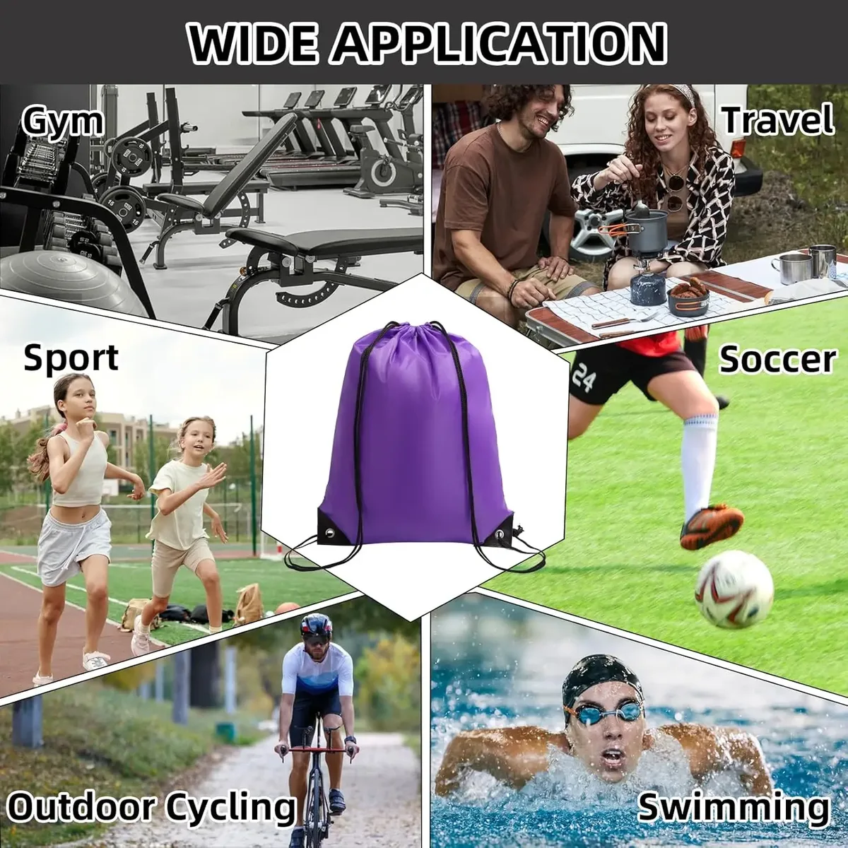 lot de 12 sacs de sport pliables et imperméables, sac à dos de fitness avec poche à cordon, pour randonnée, camping, natation, hommes et femmes