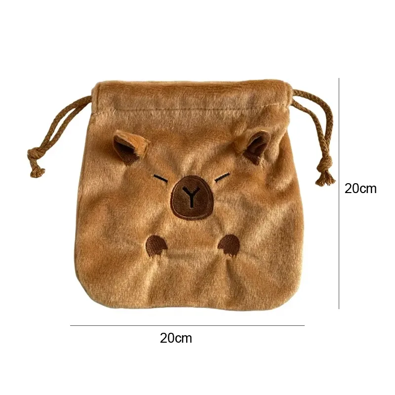 Sac de rangement portable à cordon de serrage, motif Capybara mignon de dessin animé, pochette cosmétique Kawaii, grande capacité, sac de rangement en peluche Capybara, 1 pièce