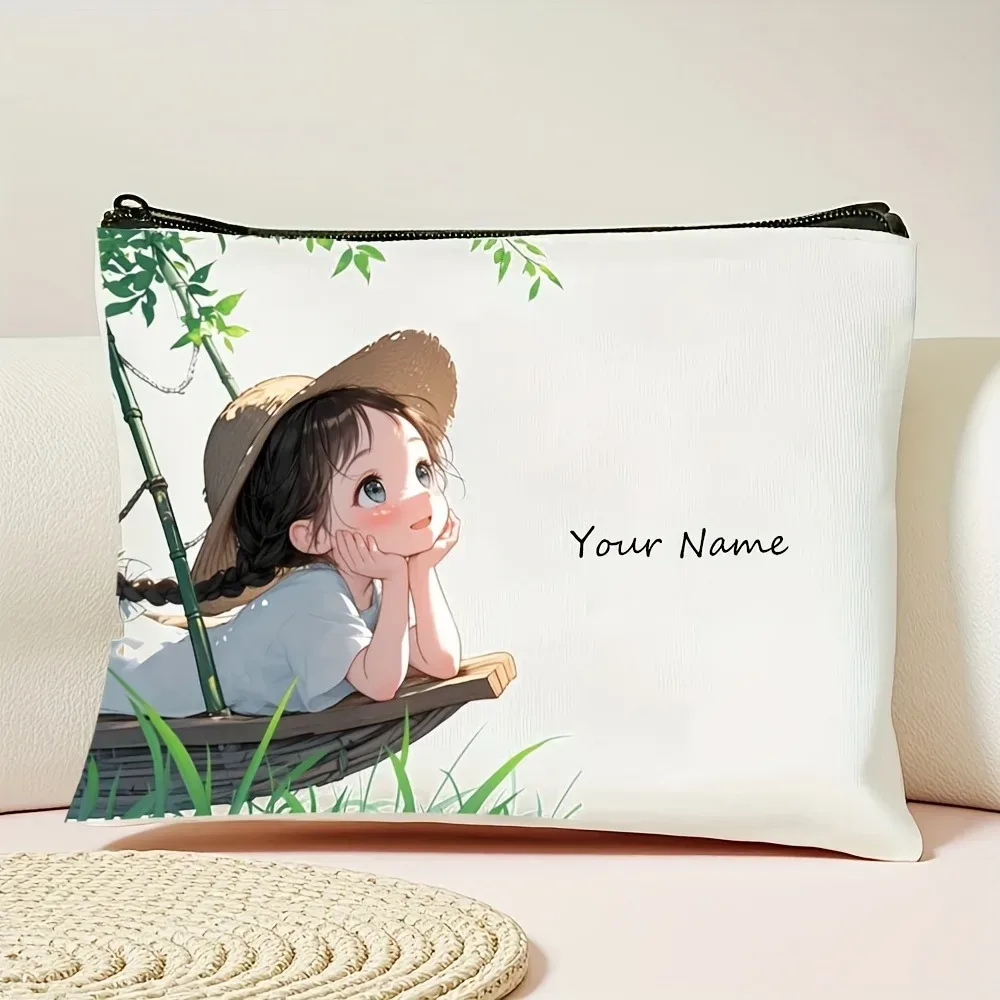 sacs de maquillage floraux vintage uniques et chics personnalisés avec nom pour filles, pochette cosmétique, trousse de toilette, trousse à crayons, sac de rangement de voyage