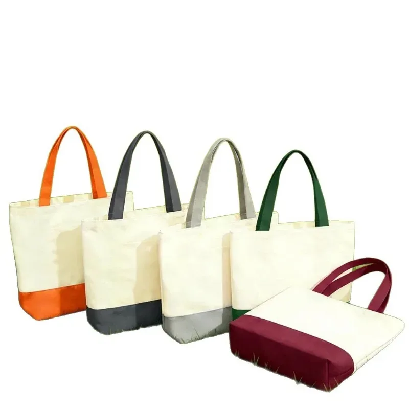 sac fourre-tout en toile personnalisé avec logo imprimé, sacs en toile tendance avec coutures, sacs de shopping écologiques colorés de grande capacité pour femmes