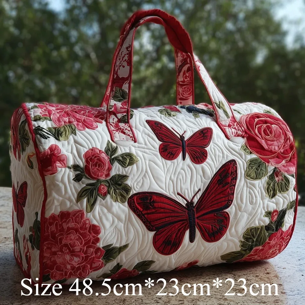 sac de voyage matelassé imprimé papillons et fleurs 3d, grande capacité, sac de voyage pour femme, bagage de week-end, sac de nuit