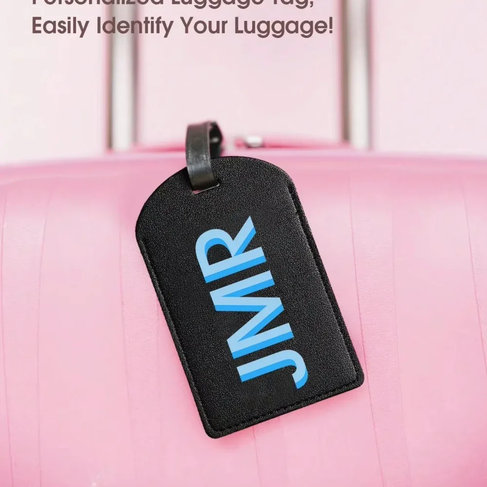 étiquette de bagage personnalisée en cuir pu avec initiales, étiquette d'identification de valise imprimée uv personnalisée, cadeau de voyage pour femmes et hommes