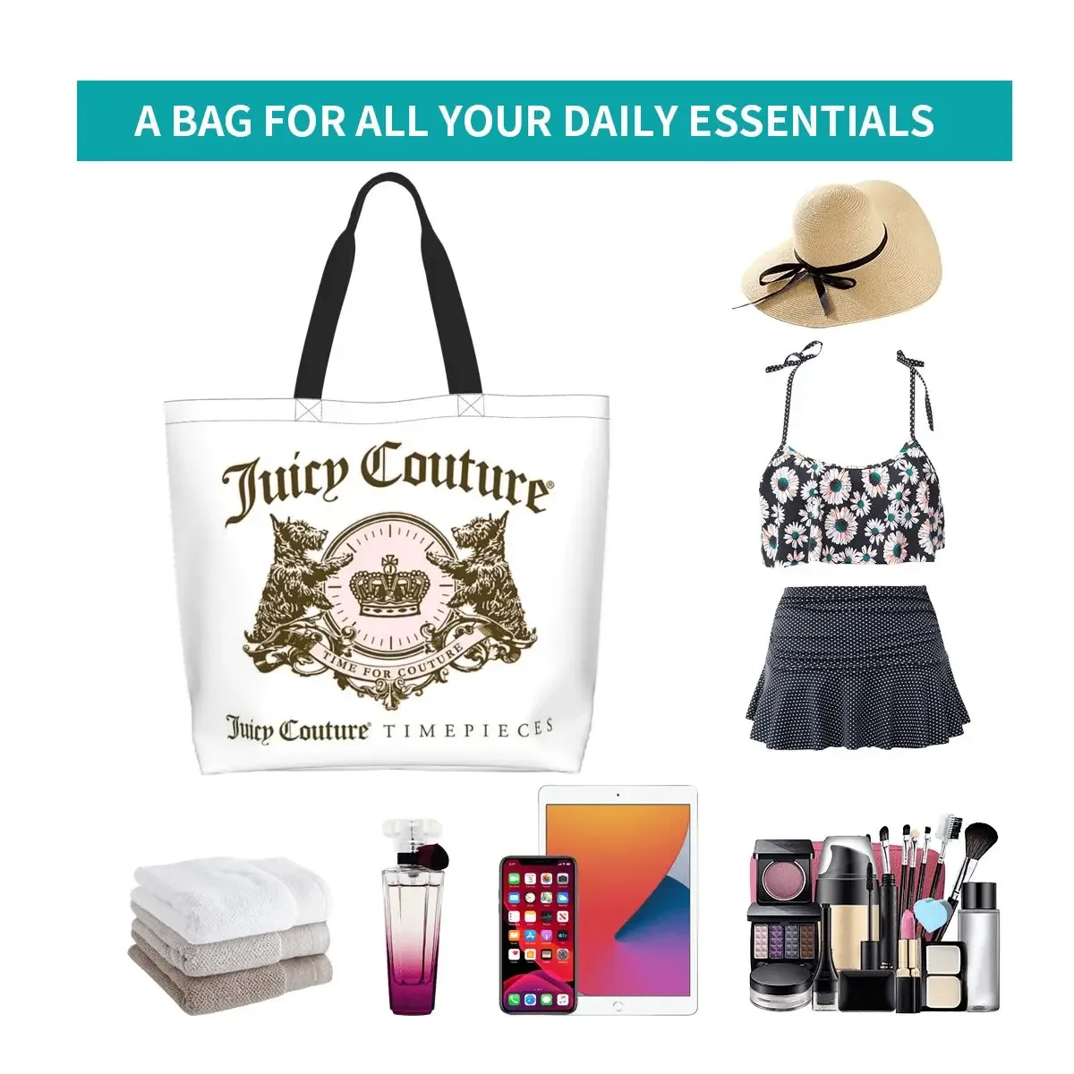 sac fourre-tout classique juicy couture en toile, grande capacité, sac à bandoulière, sac de courses pour femmes