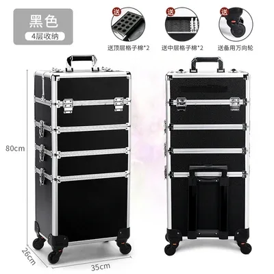 valise de maquillage professionnelle, chariot cosmétique portable, boîte à bagages, tatouage des ongles, boîte à outils de beauté aviation, 2 couches, 3/4 couches