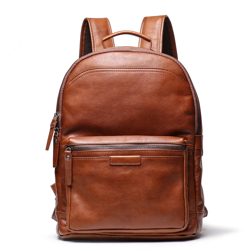 luufan-sac à dos en cuir véritable pour homme et femme, grande capacité, sac à dos pour ordinateur portable 15 ", sac d'école unisexe, sac de voyage masculin, cuir de vache