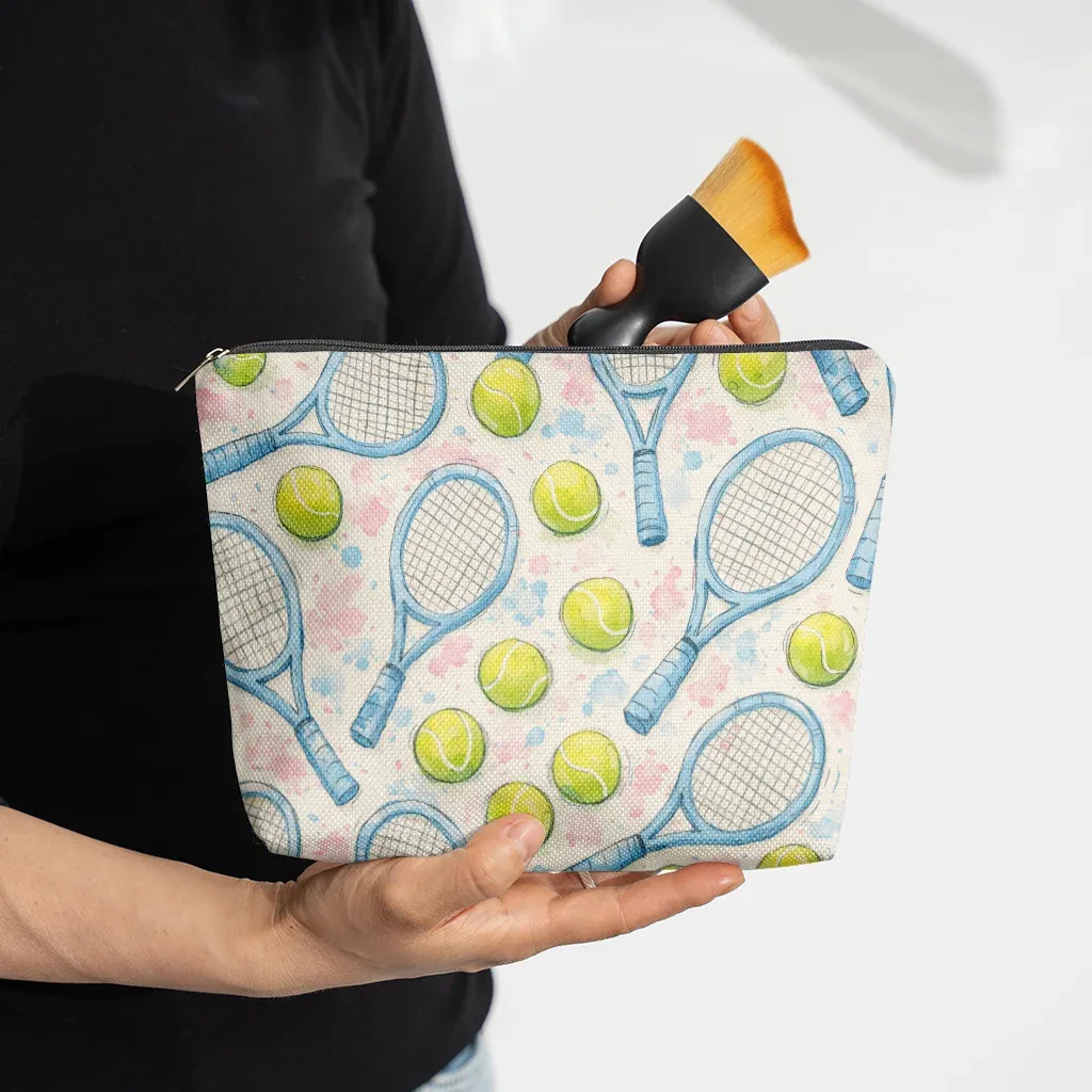 Trousse de toilette à motif tennis avec fermeture éclair, grande capacité, sac de voyage pour cosmétiques, cadeau de vacances