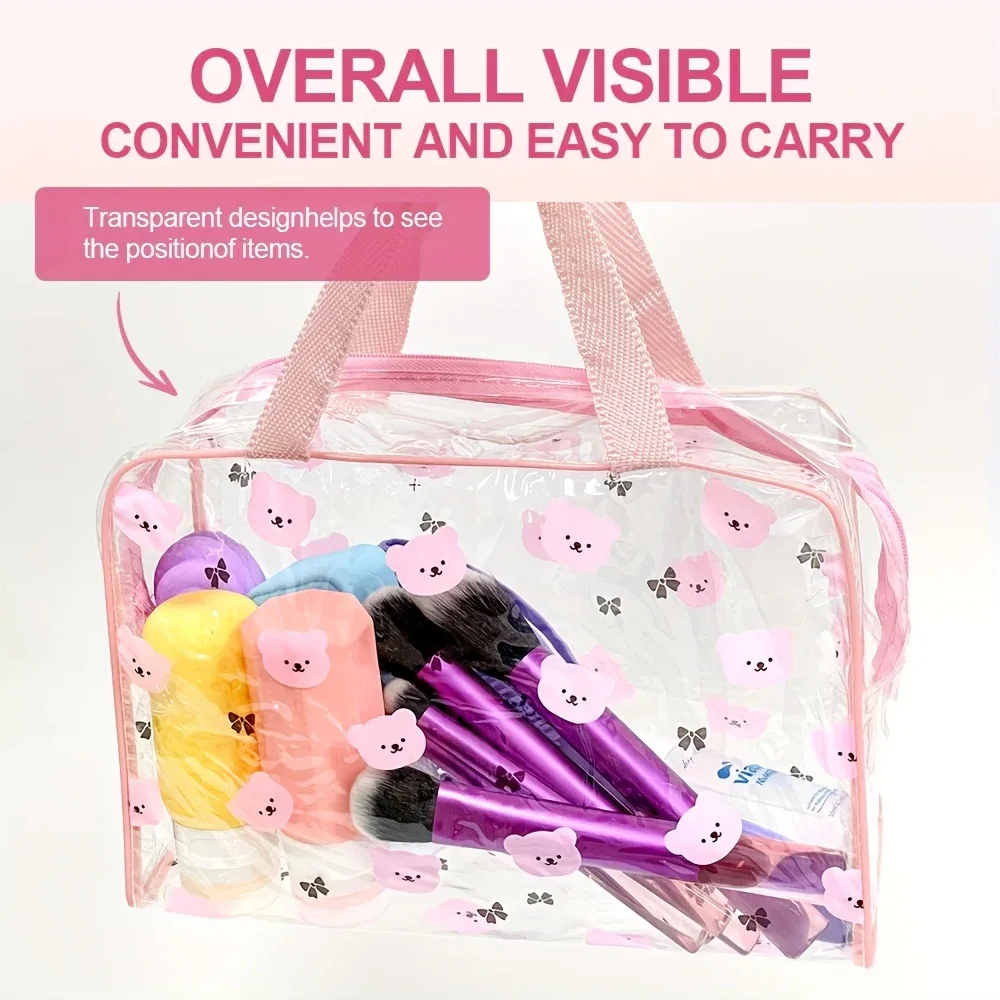 1 trousse de toilette imprimée motif dessin animé avec poignée, idéale pour ranger les cosmétiques lors d'une fête spa, trousse à maquillage portable avec plusieurs compartiments, est un excellent choix pour les voyages et les cadeaux.