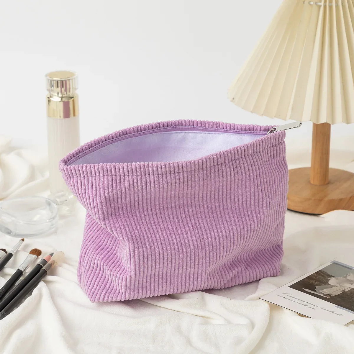 sac à cosmétiques en velours côtelé pour femmes, organisateur de maquillage coréen de couleur unie, pochette de toilette de voyage, trousse de beauté