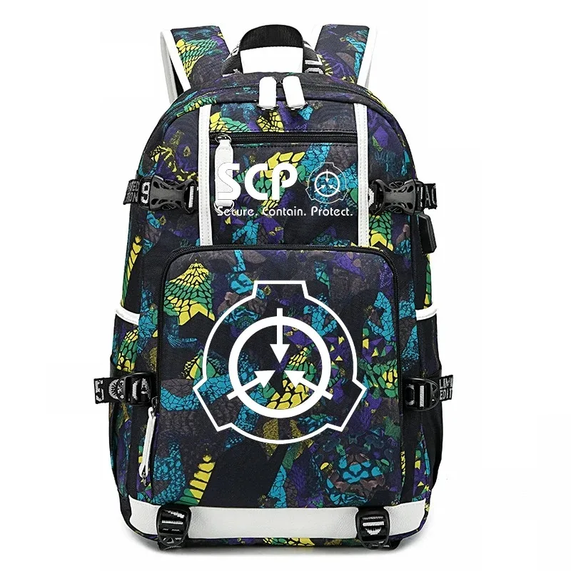 scp secure contain protect sac à dos pour fille et garçon, cartable, grande capacité, sac pour ordinateur portable, étanche, multifonction, chargement usb