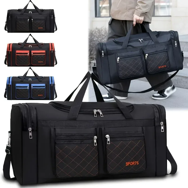 sac polochon de voyage de grande capacité, style décontracté, plusieurs compartiments et poches, parfait pour les courts voyages, sac de voyage sportif