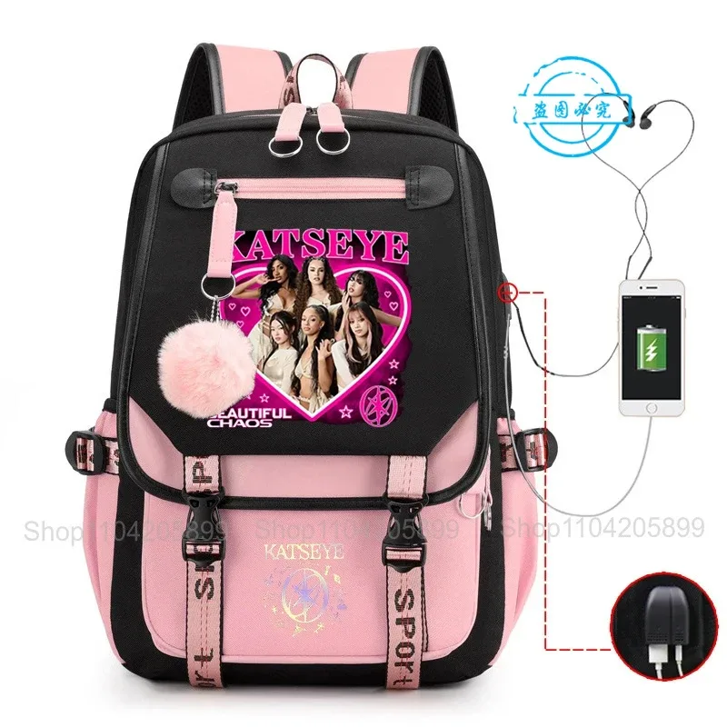 Sac à dos Katseye Kpop Mochila pour garçons et filles, sac d'école, sac de voyage quotidien, sac à dos décontracté pour ordinateur portable