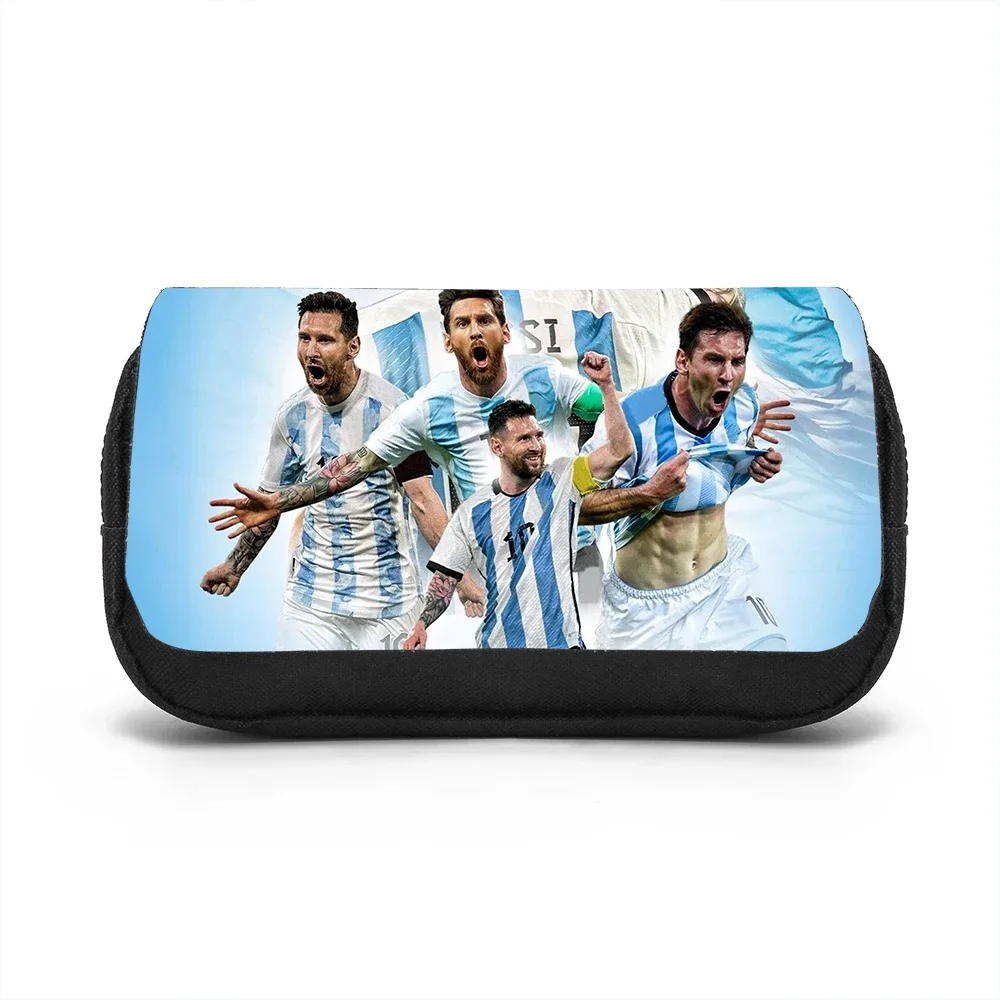 sac de rangement de papeterie grande capacité learn, travel m-messi, trousse à crayons double couche, sac à stylos pour étudiants, star du football
