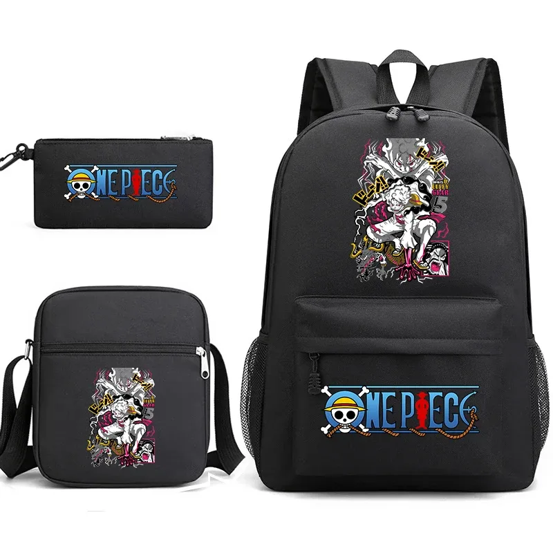 ensemble de sacs à dos d'école 3 en 1 one piece luffy anime pour garçons et filles avec trousse à crayons et sac à bandoulière