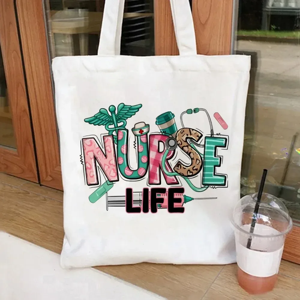sac fourre-tout en toile nurse coquette bows and such, sac à cosmétiques, sacs de shopping grande capacité, sac à main à bandoulière, sacs à main eco girl