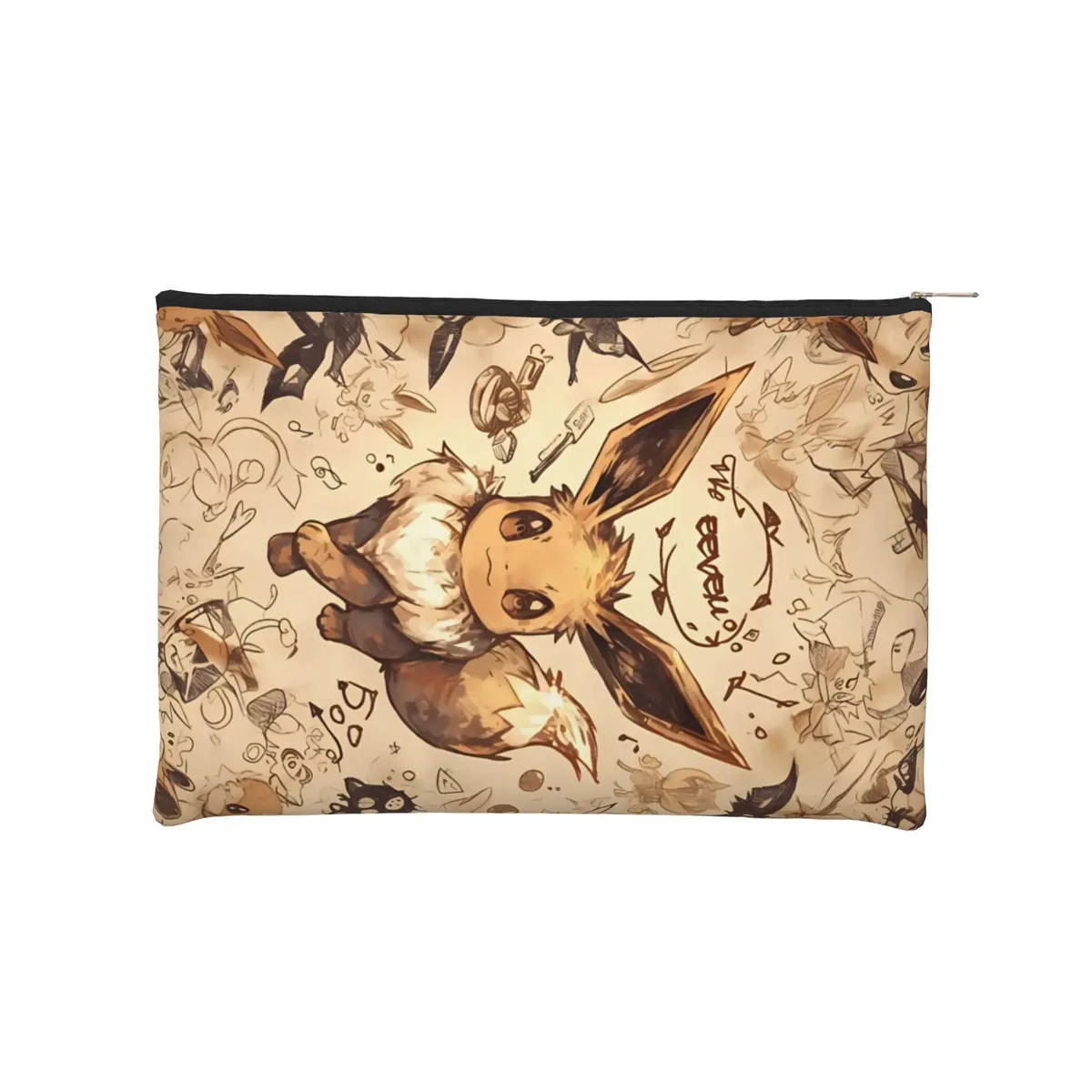 pochette pliable mignonne sur le thème de l'anime pokemon eevee eeveelution, trousse de maquillage, trousse de toilette avec fermeture éclair, pochette cosmétique de voyage