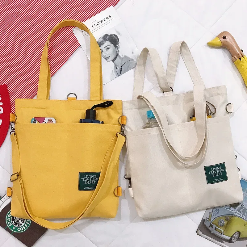 sac en toile multi-usage pour femme, version coréenne, sac à bandoulière, sac à dos tendance pour l'université, sac en toile pour cours et tutoriels.