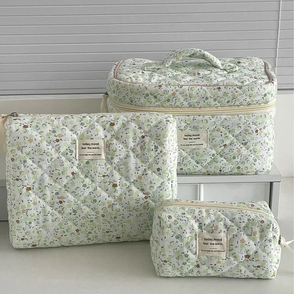 2025 nouveau 3 sacs ensemble femmes sac de maquillage grande capacité cosmétique toilette pochette de rangement sac à main maquillage carré fermeture éclair quilting sac