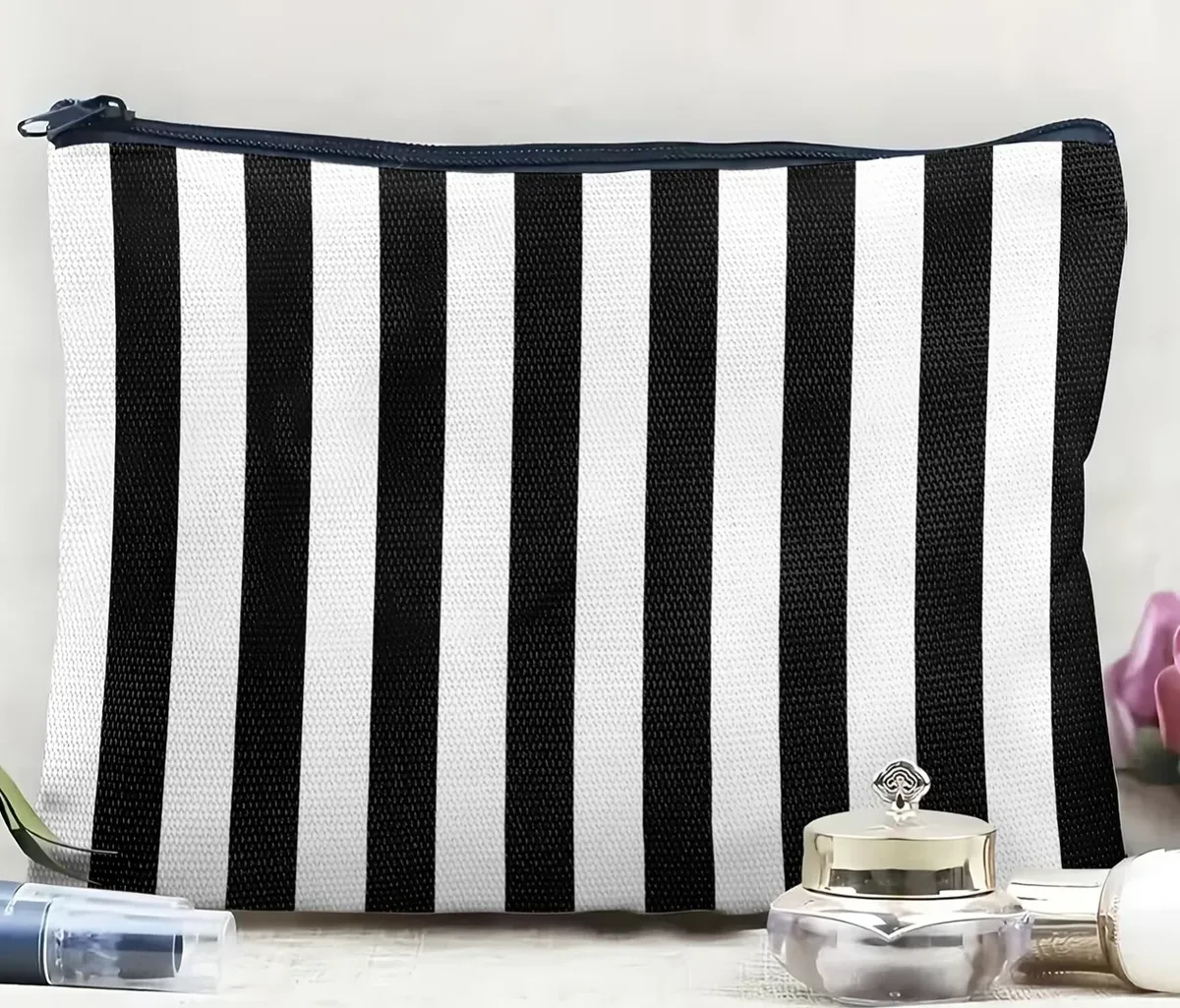 sac de voyage multifonctionnel à rayures pour femmes - pochette de rangement pour cosmétiques et articles de toilette avec fermeture éclair, cadeau idéal pour une amie