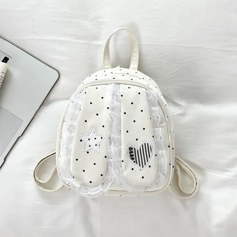 sac à dos à pois avec oreilles de lapin pour femmes, sac à bandoulière léger, sac à main en dentelle, sac fourre-tout mignon pour l'école et les voyages