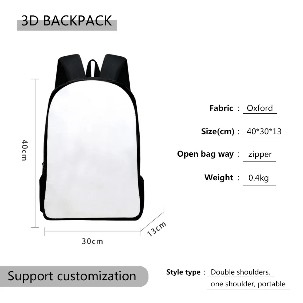 sacs à dos personnalisés unisexes ajouter votre image photo logo tissu oxford impression 3d basique décontracté école étude voyage sac à dos bricolage livre sacs