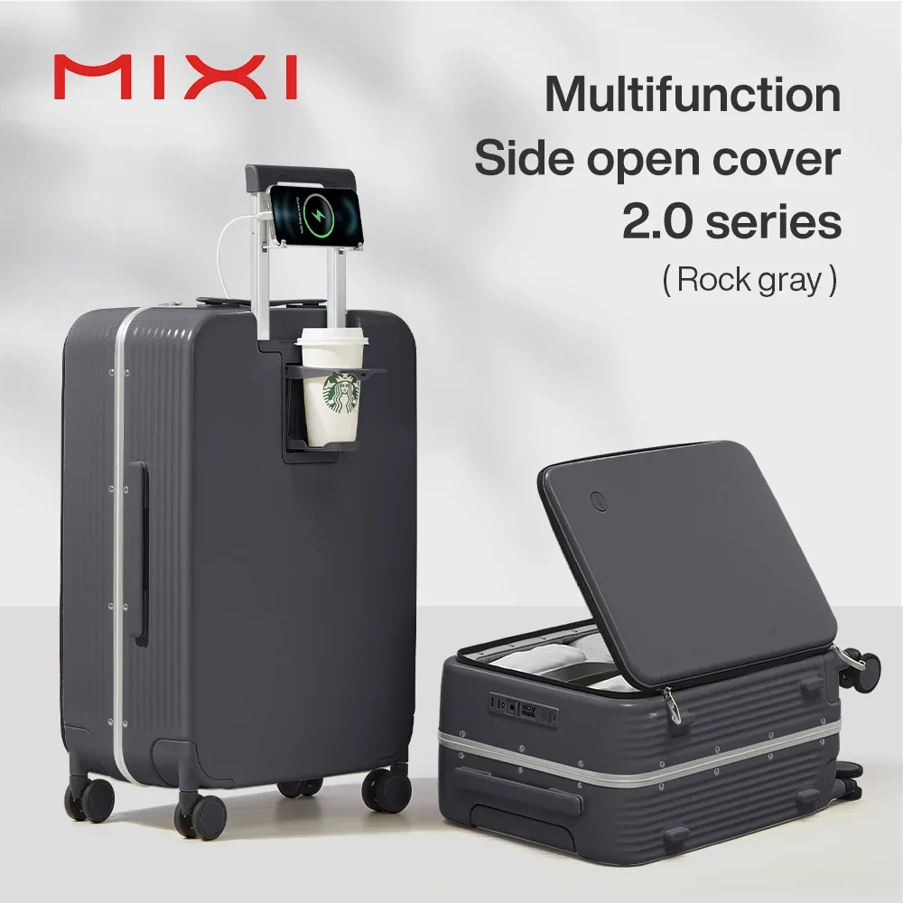 mixi nouvelle valise à cadre en aluminium bagage à roulettes avec port usb tasse de cabine d'embarquement et support pour téléphone 20 24 pouces