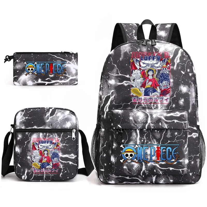 ensemble de sacs à dos d'école imprimés one piece luffy, 3 en 1, sac à bandoulière, trousse à crayons pour garçons, filles, enfants