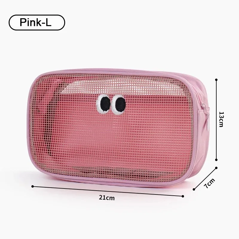 sac à cosmétiques de maquillage en maille, pochette de voyage à fermeture éclair, étui de maquillage pour grands yeux pour les bureaux à domicile, accessoires de voyage, sac de rangement organisateur
