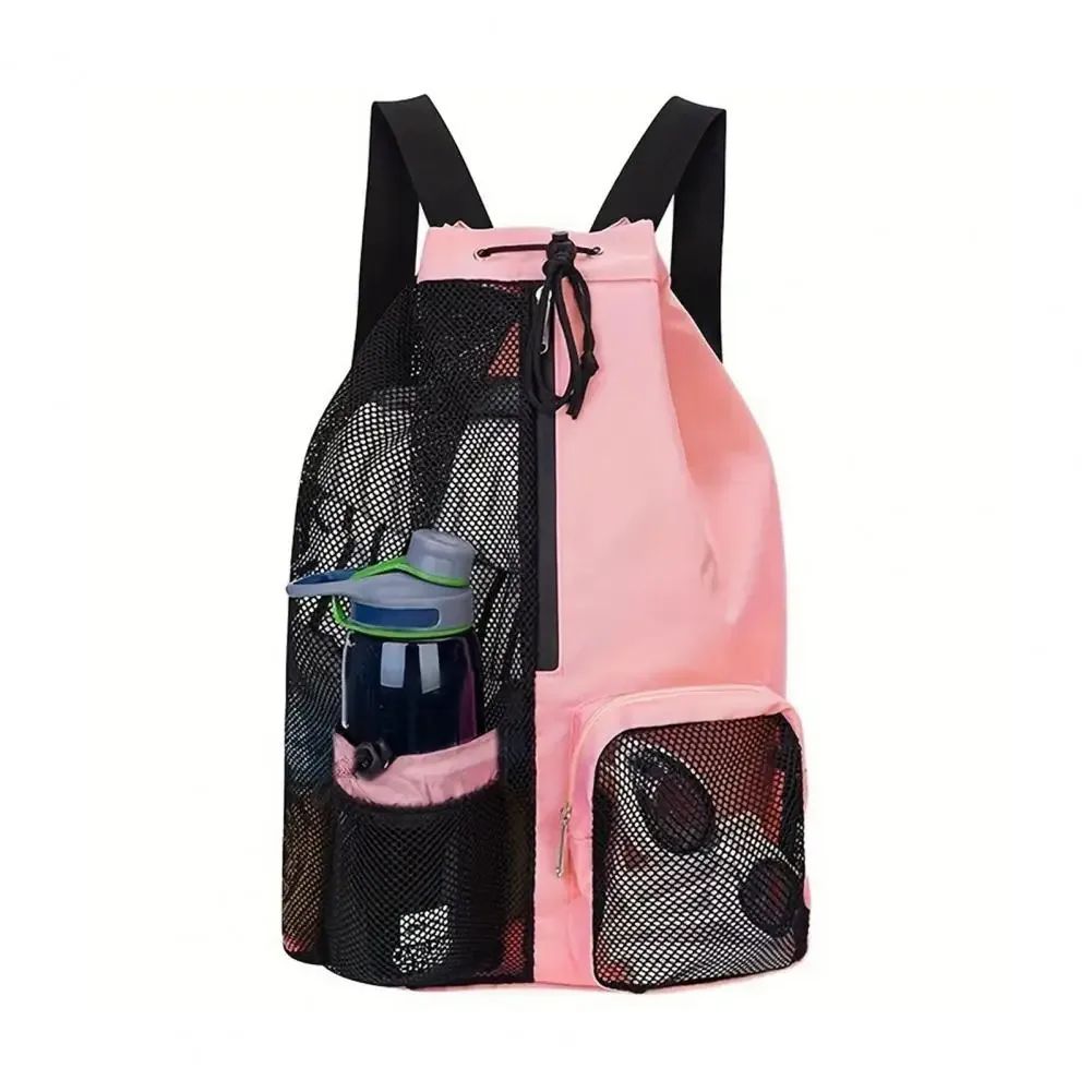 sac à dos en filet, sac de natation à cordon, sac à dos avec poche pour vêtements mouillés, sac de rangement de plage, sac de pêche en plein air