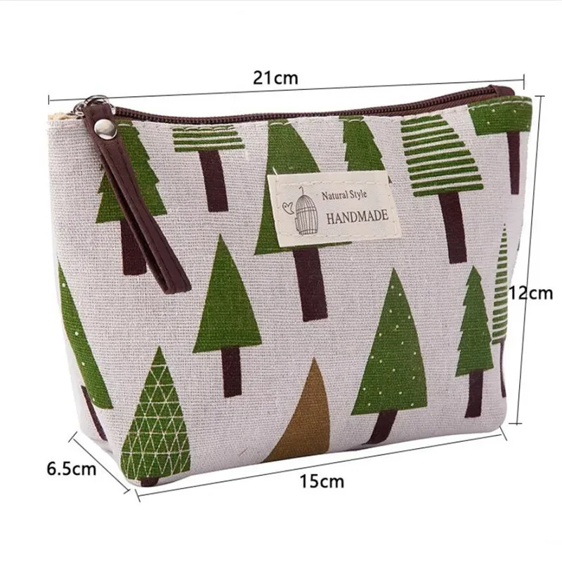 sac de rangement de voyage en toile souple pour femme, trousse de maquillage portable, trousse à cosmétiques mignonne, motif imprimé ours et arbre, trousse de toilette, évaluation