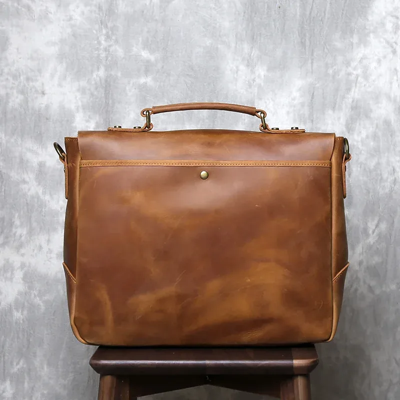 Sac à main en cuir Crazy Horse rétro britannique, sac messager en cuir pour homme, sacoche de postier grande capacité, porte-documents en cuir Baotou