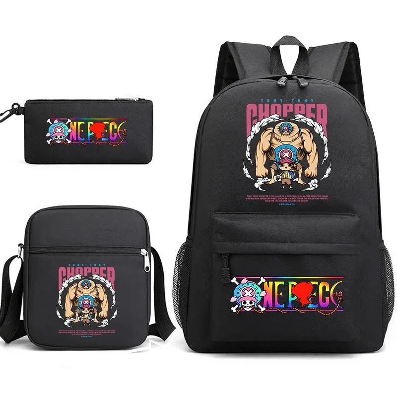 ensemble de sacs à dos d'école imprimés one piece tony tony chopper pour garçons et filles, sac mignon d'anime avec sac à bandoulière et étui à crayons