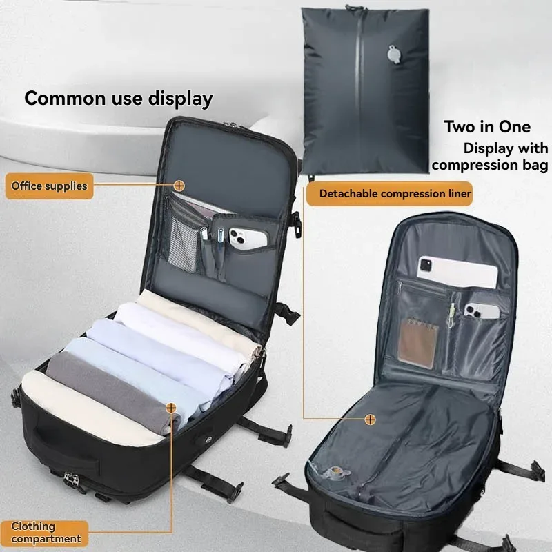 sac à dos de voyage avec pompe à air intégrée sous vide, sac à dos de voyage extensible, équipé d'un système de vide