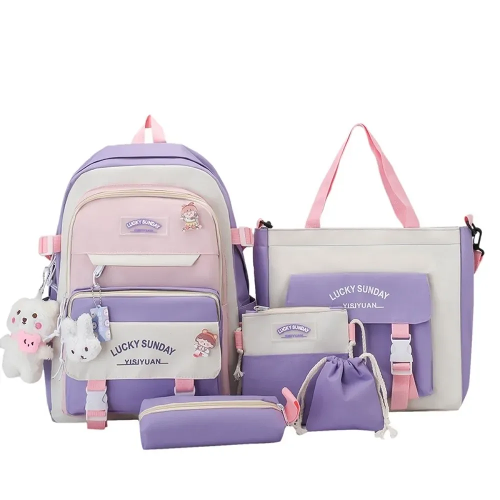 ensemble de 5 sacs à dos mignons de grande capacité, sac à bandoulière respirant à boucle, sac d'école multifonctionnel pour étudiants