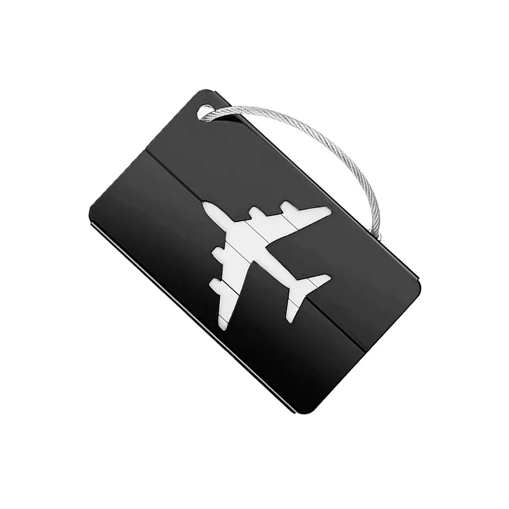 étiquette de bagage de voyage en alliage d'aluminium, étiquette suspendue pour valise, avion avec nom, cartes d'identité, anti-perte, couleur unie, accessoires de voyage.zmt
