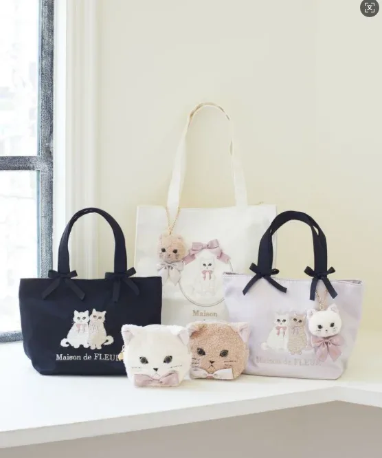 sac à main double chat brodé pour femme, sac fourre-tout rose doux, satin, double nœud, initié, mignon, japonais, printemps, nouveau, 2025