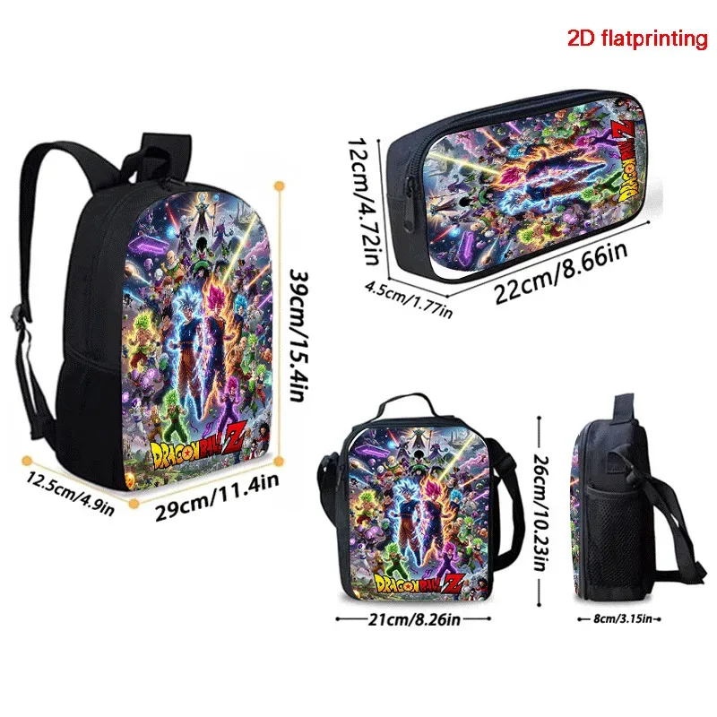 ensemble de 3 pièces dragon ball, sac à dos, sac à lunch et trousse à crayons, léger et durable pour les enfants de 6 à 10 ans, usage quotidien, unisexe