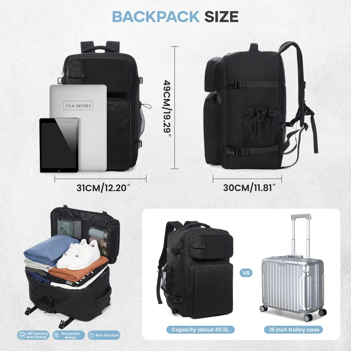 sac à dos de randonnée à compression sous vide pour homme, sac à dos sous vide avec pompe, bagage à main, grande capacité, sac à dos de voyage décontracté