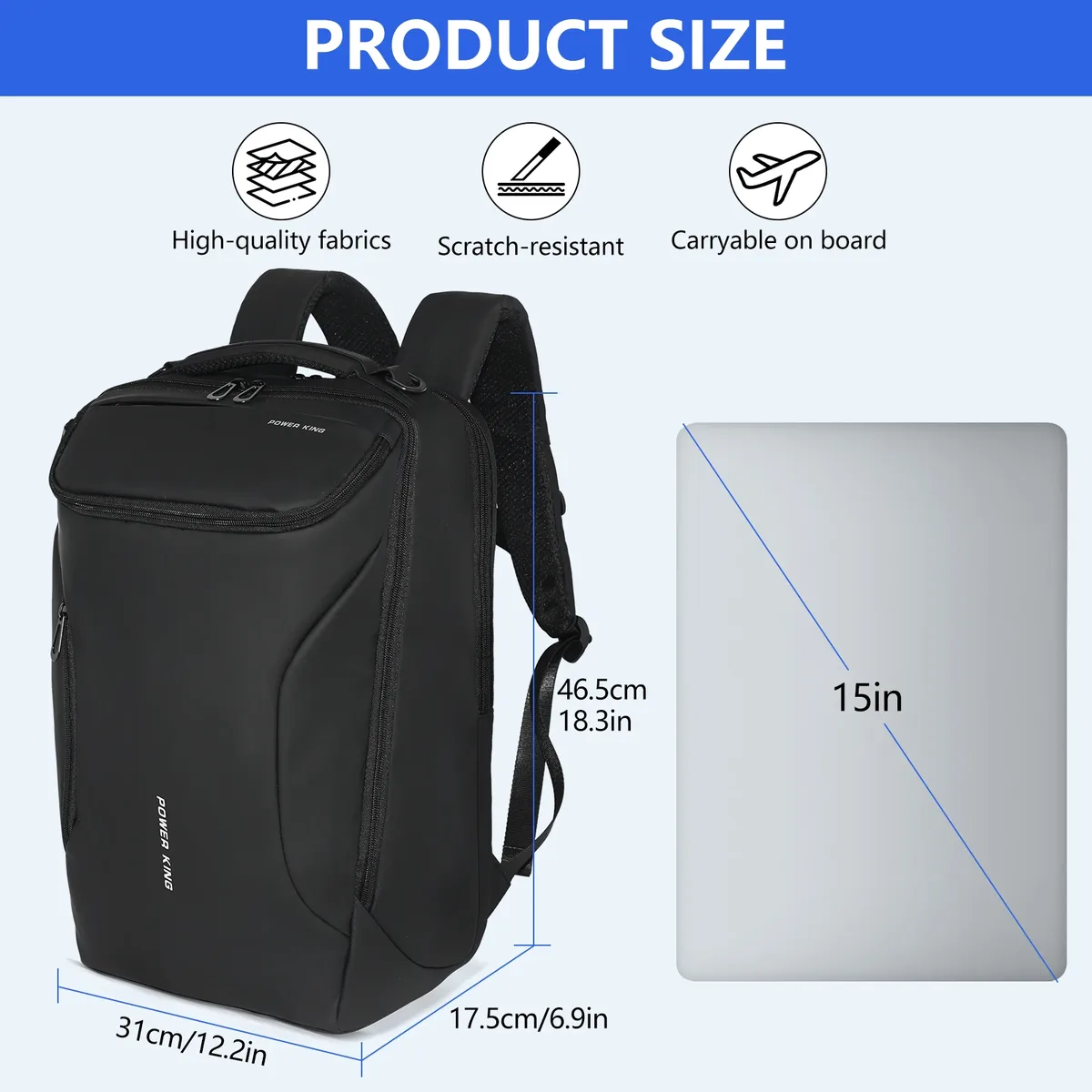 sac à dos classique décontracté 18 pouces, compartiment individuel pour ordinateur portable 15 pouces disponible, tissu lisse, pour les trajets quotidiens et les voyages