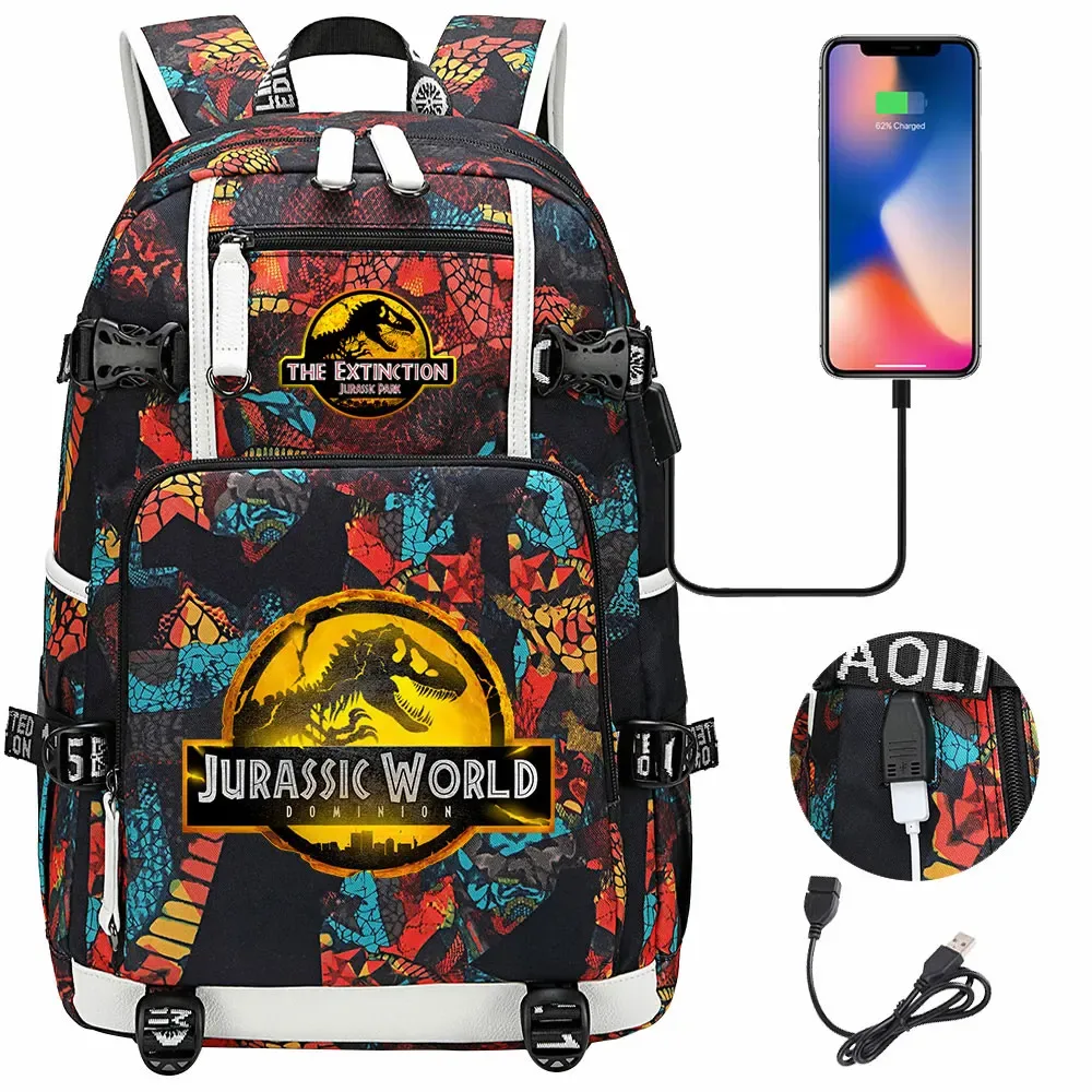 jurassic park world dinosaure sac à dos usb grande capacité étudiant mochila femmes hommes ordinateur portable garçon fille enfants retour à l'école livre sacs