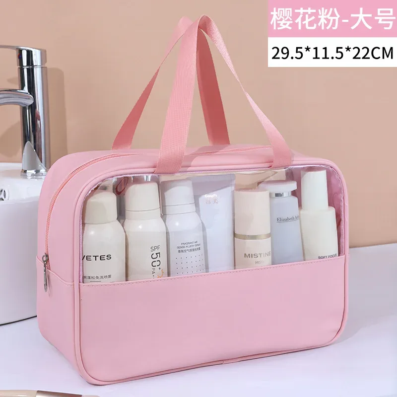 sac à cosmétiques de voyage portable pour femmes, trousse de maquillage transparente, sacs de lavage de bain de grande capacité, mallette de rangement étanche multifonction
