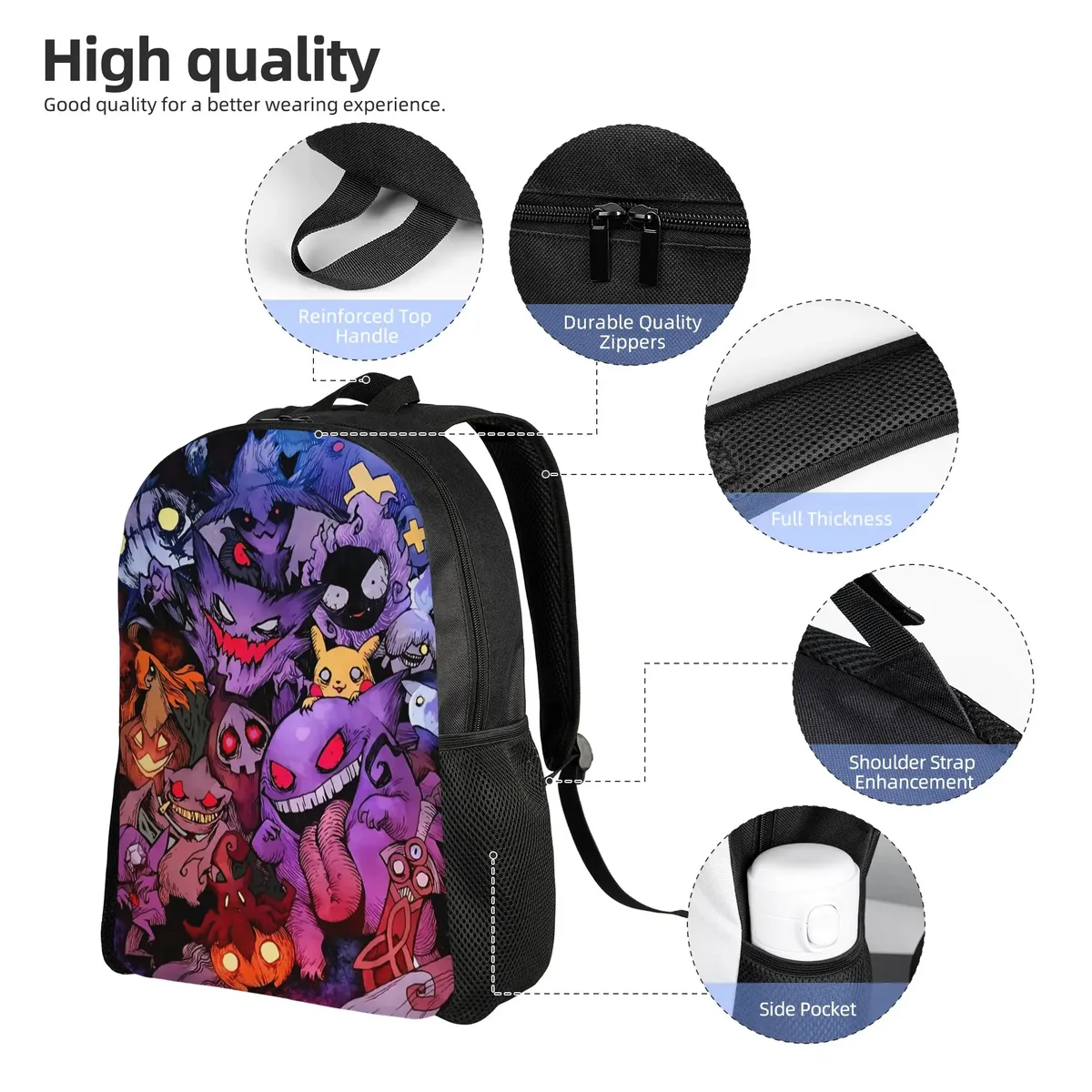sacs à dos pokemon gengar, sac à dos de bureau, sac à dos de grande capacité