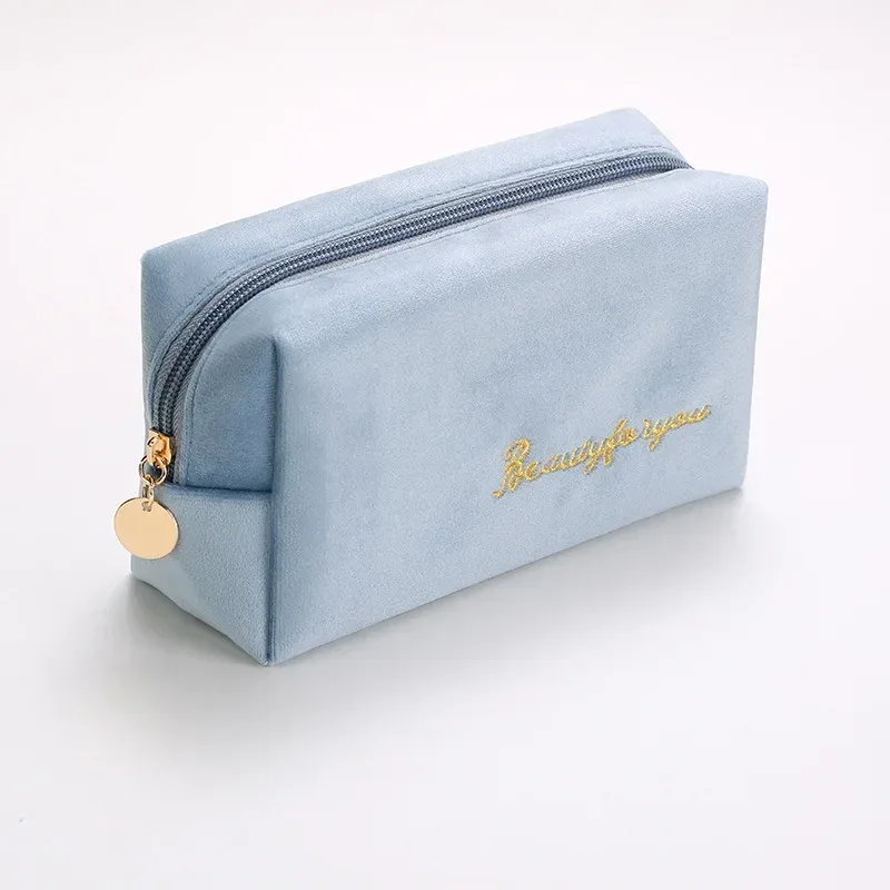 trousse de maquillage en peluche, trousse à cosmétiques pour femmes, grande trousse de toilette de voyage de couleur unie à fermeture éclair, pochette de lavage de beauté