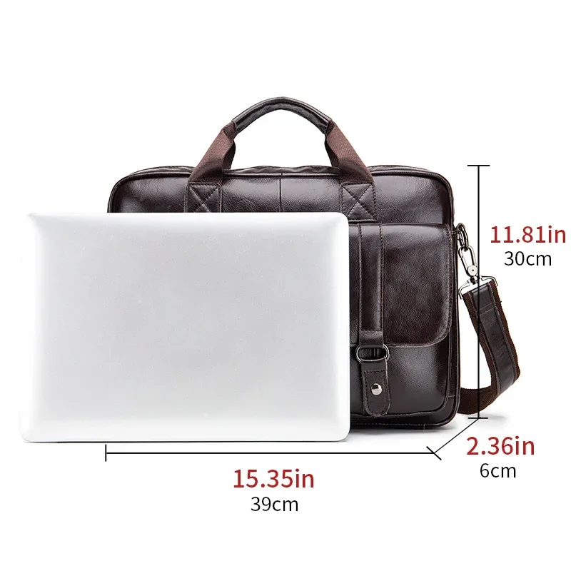 porte-documents pour homme en cuir véritable avec deux poches avant, sac pour ordinateur de grande capacité, sac à main diagonal