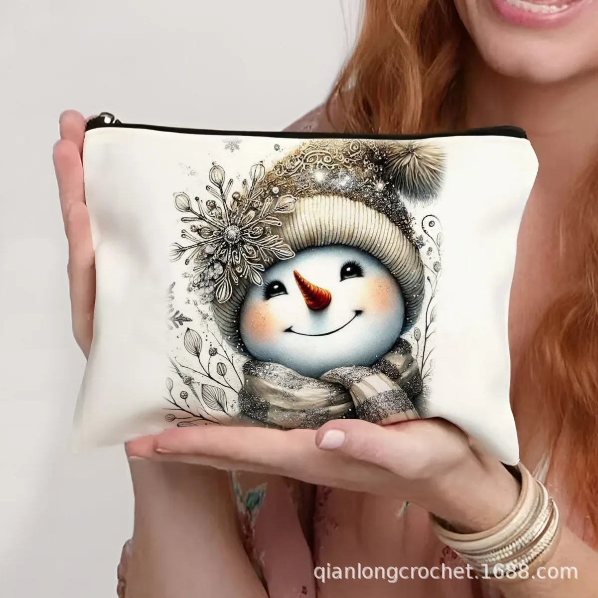 sacs de maquillage tendance de noël, étuis à crayons imprimés bonhomme de neige et sacs de rangement pouvant être personnalisés pochette de maquillage, offre spéciale