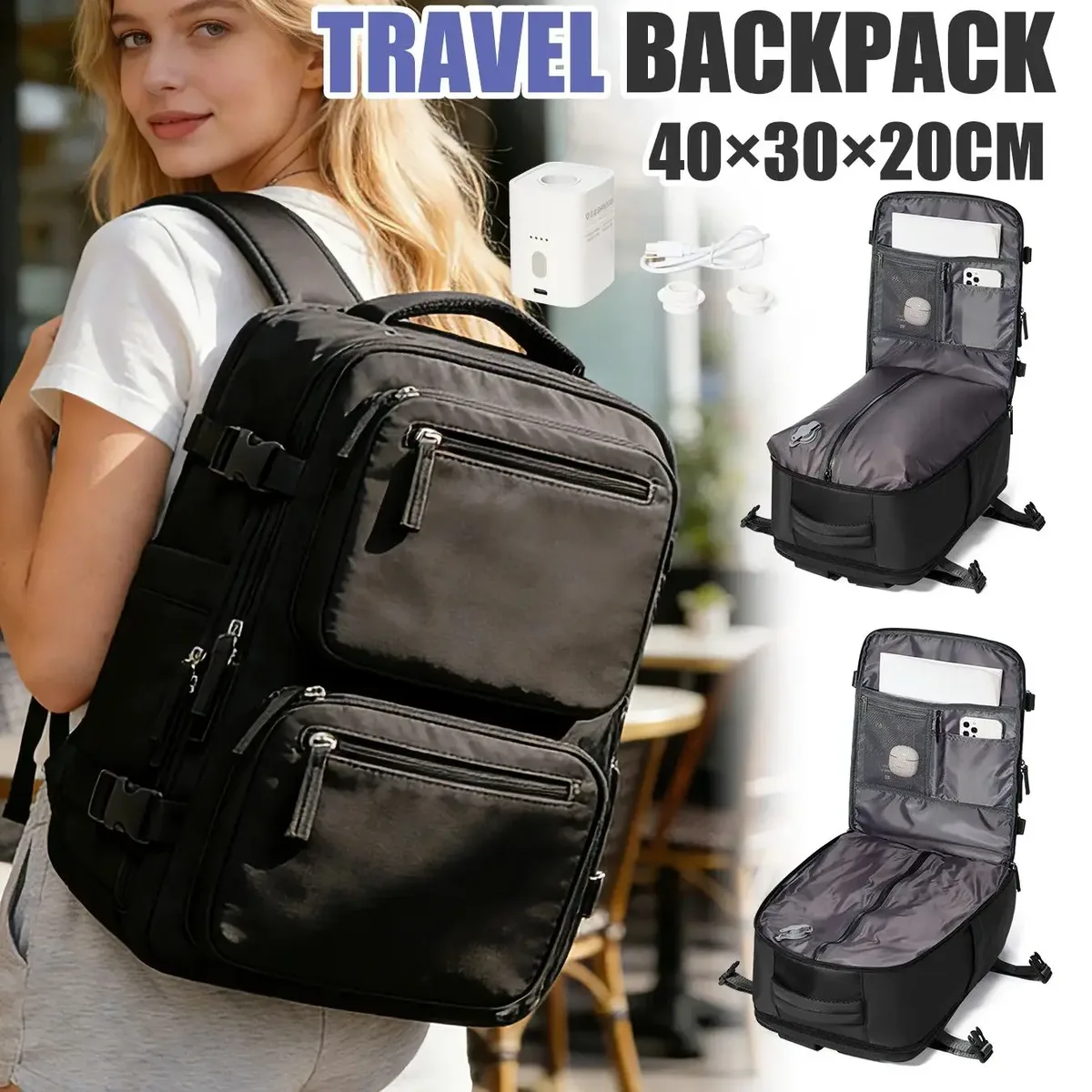 Sac à dos pour femme, sac à dos à vide avec pompe, bagage à main 40x30x20 Ryanair Wizzair Easyjet, sac à dos pour avion, sac à dos pour ordinateur portable pour homme