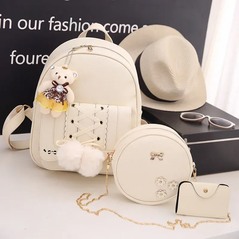 ensemble de sac à dos en cuir pour femme, portefeuille, porte-cartes, mode, nouveau, 3 pièces