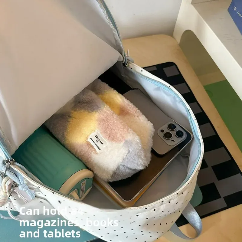 sac à dos mignon à pois avec oreilles de chat, style preppy, en nylon léger, pour filles du collège et du lycée, sac ita décontracté